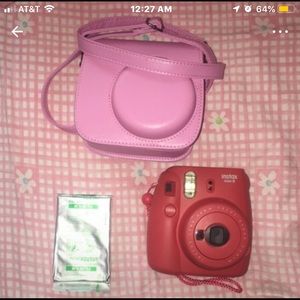 Pink Instax Mini 8 Polaroid Camera, Case, and Film